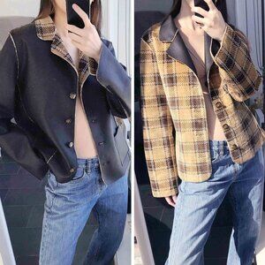 Reversible double sided faux leather jacket / Plaid checkered flannel jacket